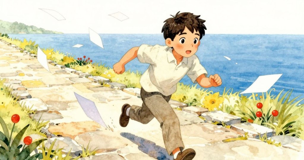 Fraser在急速奔跑中捕捉隨風飛舞的水彩頁,緊張而迅速的動作展現出瞬間停格的緊迫感。