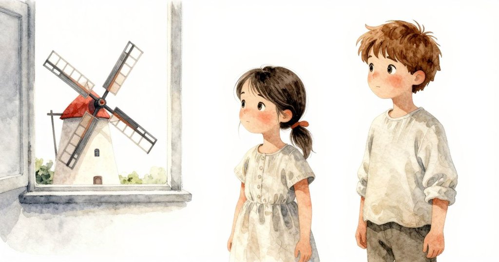 Dina與Seren在完成工作後放鬆神情，收到滿足的笑容，窗外的風車扇輕轉，氛圍寧靜平和，故事進入尾聲。