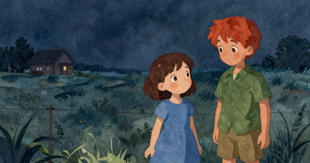 Cora與Kieran站在寧靜戶外廣角場景中，遠處有田園小屋，新路穩固展現連接，氣氛祥和充滿希望