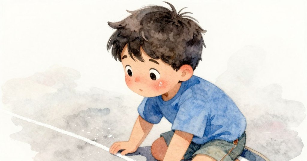 Jasper面部特寫展現好奇神情，嘴邊仍殘留粉筆味，背景可見淡淡粉筆線條，表情充滿探索