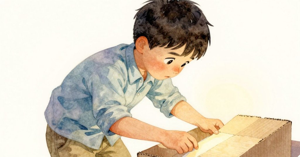 Marco專注調整書本邊緣，特寫展現紙板與索引卡質感，燈光柔和營造細膩氛圍，情節逐步推進