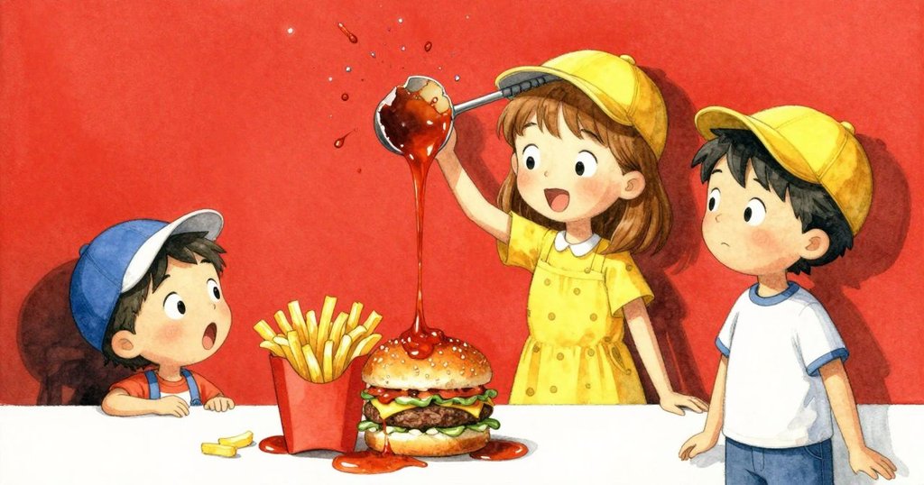 在緊張瞬間,Dana與Keira注目看見醬汁沿薯條與漢堡流淌,臉上既有期待又流露安心,高潮迭起