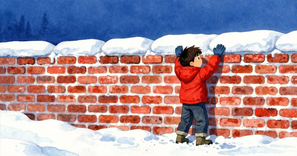 約克在完成堅實雪磚入口後伸展身體,臉上露出輕鬆神情,堡壘內部寧靜迎接新的一天