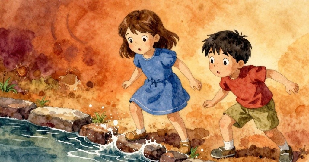 波浪衝擊護城河牆面時,孩子們既焦急又堅定的表情突顯出局勢緊張,場景充滿戲劇性