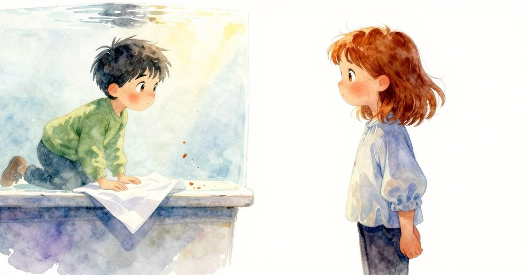 餐巾如船般在櫃台上漂流, 透出水下般景象展現散落餅屑與糖百合, 帶出神秘溫柔情緒, 故事進入高潮