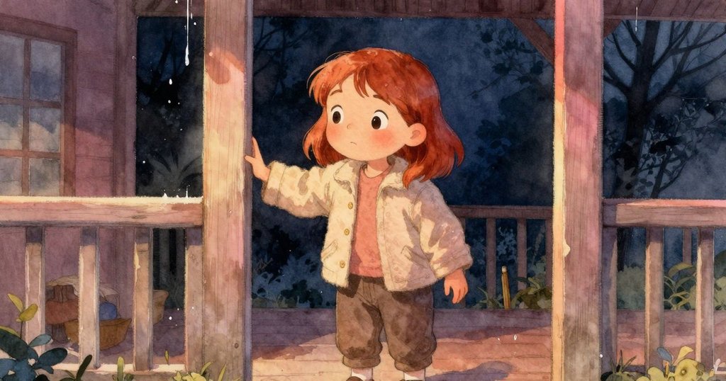 萊恩在過渡門廊中將日誌移入室內，輕風吹動封面揭開模糊筆記，洋溢溫暖居家氛圍