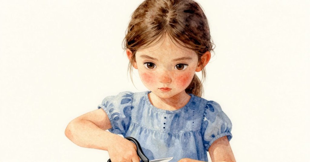 Zara面部特寫展現專注眼神，手持剪刀正在剪裁塑料布，充滿靜電感與溫暖光線，情緒專注