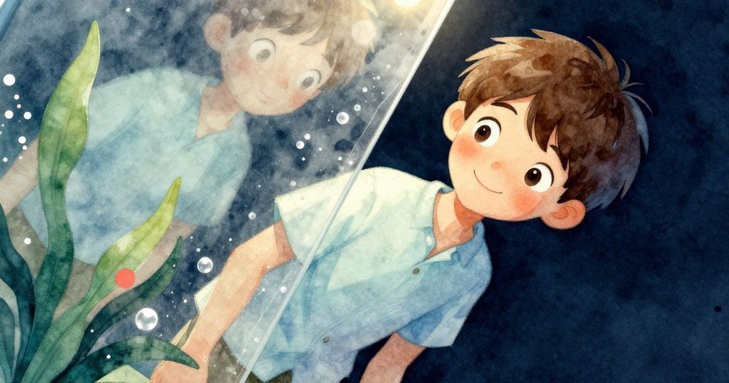 多龍在包裝區側身觀察反光刮痕，扭曲視角強調光影變化，故事進入發現環節