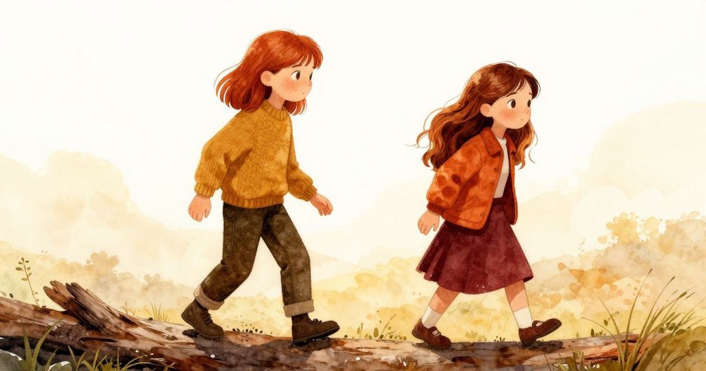 Ruby穩步踏上堅實土地，Freya緊隨其後，泥水漸退展現旅程延續的希望與溫暖。