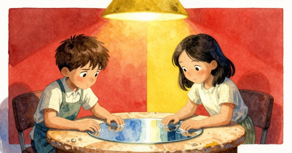 一層薄水從碗中躍出,在泥板上形成流動鏡面,折射光影營造出超現實幾何形狀