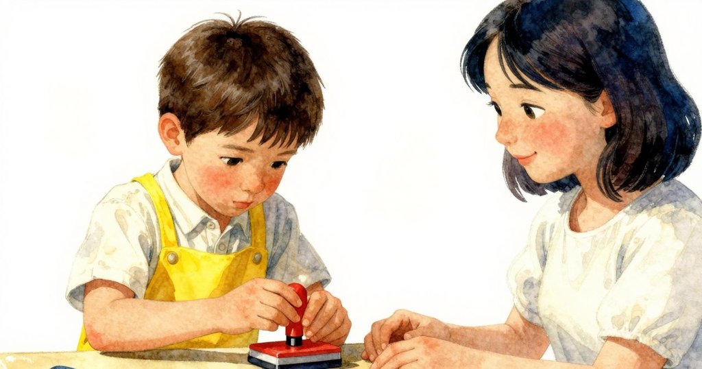 溫斯頓安靜地調整印章,鄰近的格瑞塔微笑注視,工作坊恢復平靜,結局充滿溫馨和解