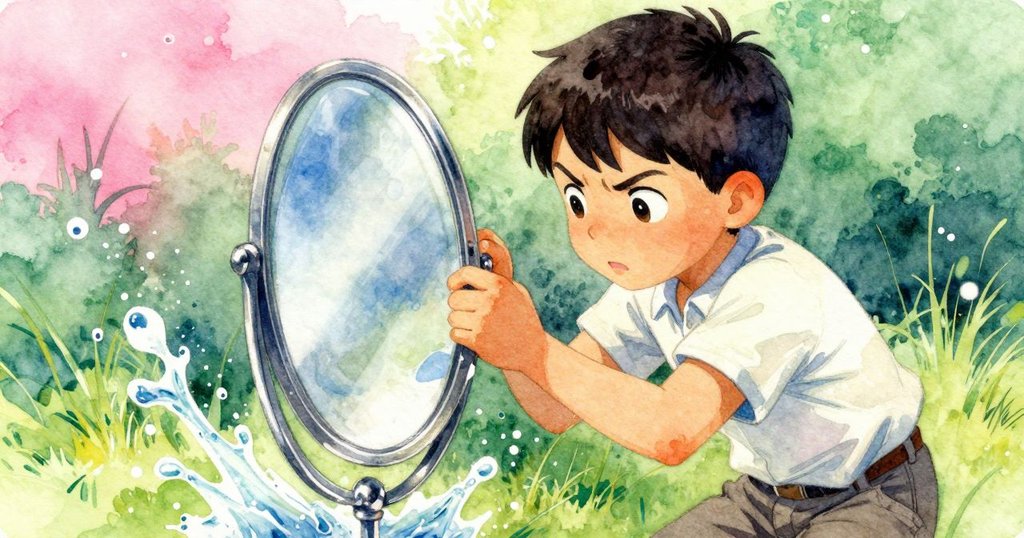 Zeke面露緊張，見潮中小生物驚擾水面致渾濁，他果斷調整鏡子，臉上由困惑轉向堅定。