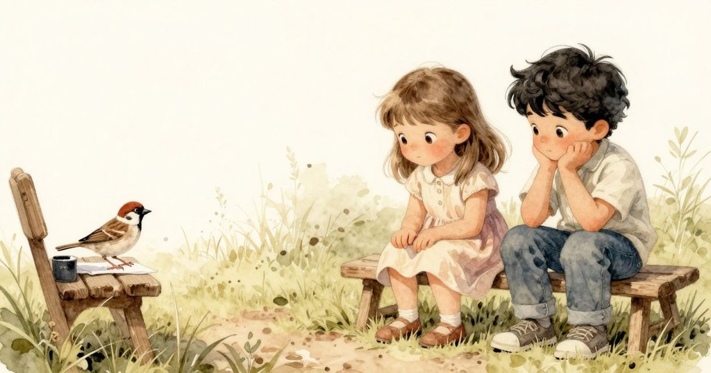 在田野邊,Idris、Noemi和Inigo初現身,麻雀在木板上活躍點擊,環境溫暖且充滿期待