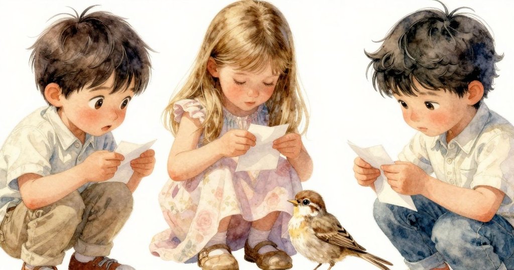 Noemi專注摺紙,眼神堅定,手部細節顯示出精心製作的摺痕,陽光柔和灑落