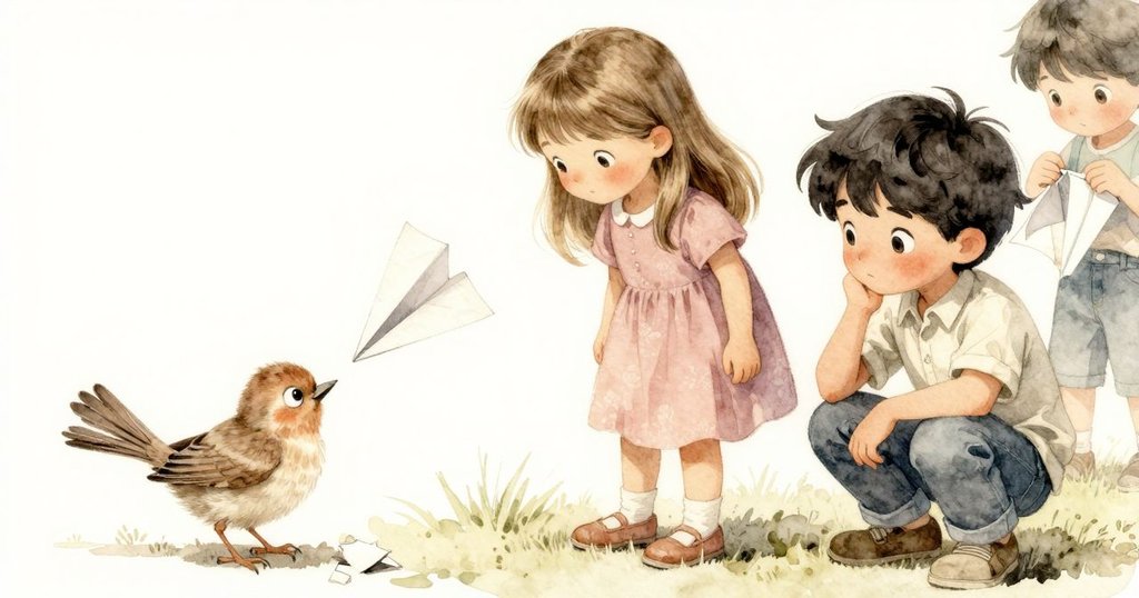 Noemi仔細檢查受損的紙飛機,表情複雜混合著失望與決心,Inigo在背後開始修補,氛圍沈思