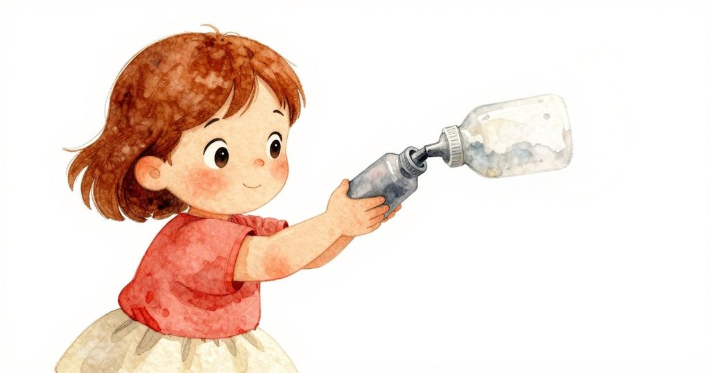 奧莉薇亞專注檢查油彩瓶，手指輕觸綠色半乾油彩，混合區細節豐富，溫暖戶外光線