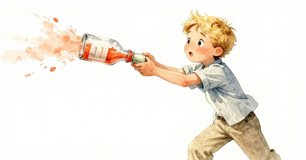 維哥後退呼吸急促，一陣微風使油彩瓶歪斜，橙色痕跡形成橢圓形，動態場景動感十足