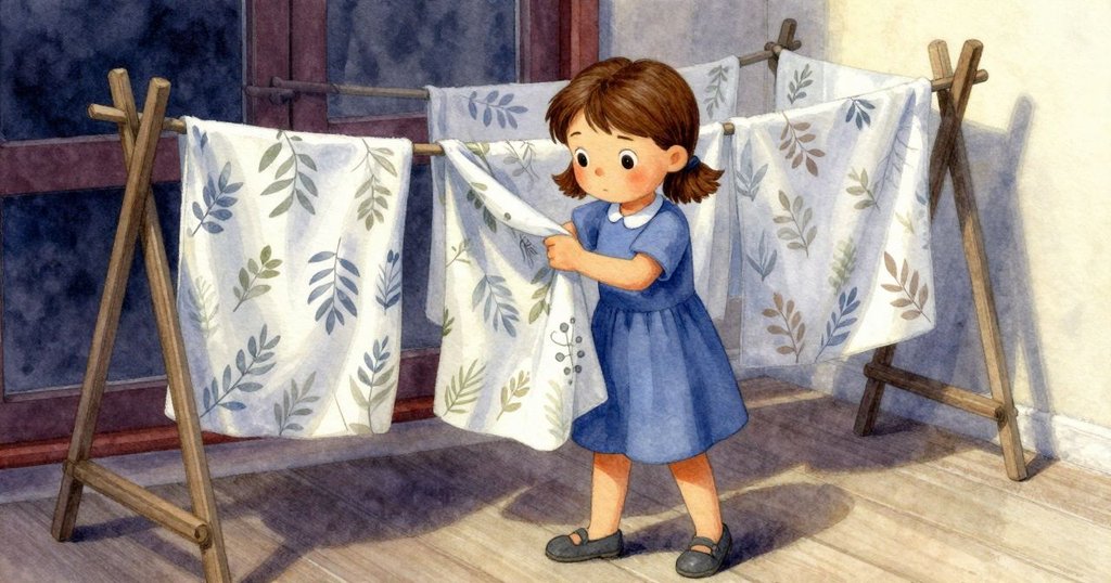 Zara平靜地完成葉片拓印，將精美作品夾在晾曬架上，臉上流露出成就感與安心