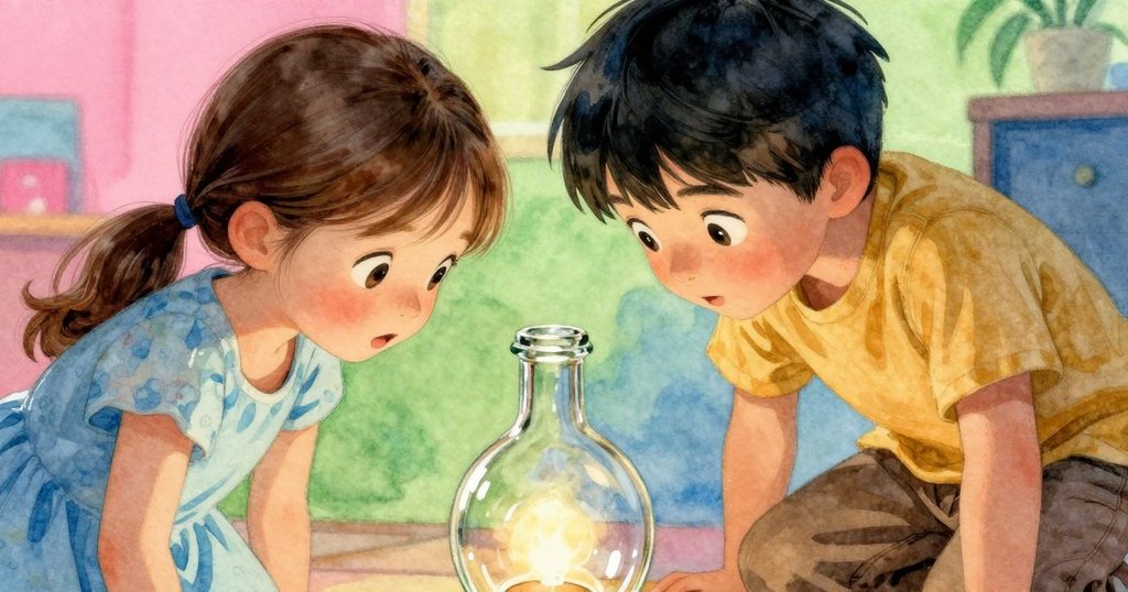 Sylvie與Rafferty近距離觀察玻璃瓶邊的細微刮痕，燈光映出微妙光輝，表情充滿專注