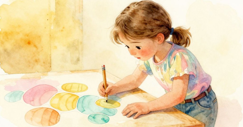 Clara 在檢查桌前謹慎繪製蜂巢細節，柔和的室內光線映襯出她專注而溫柔的神情。