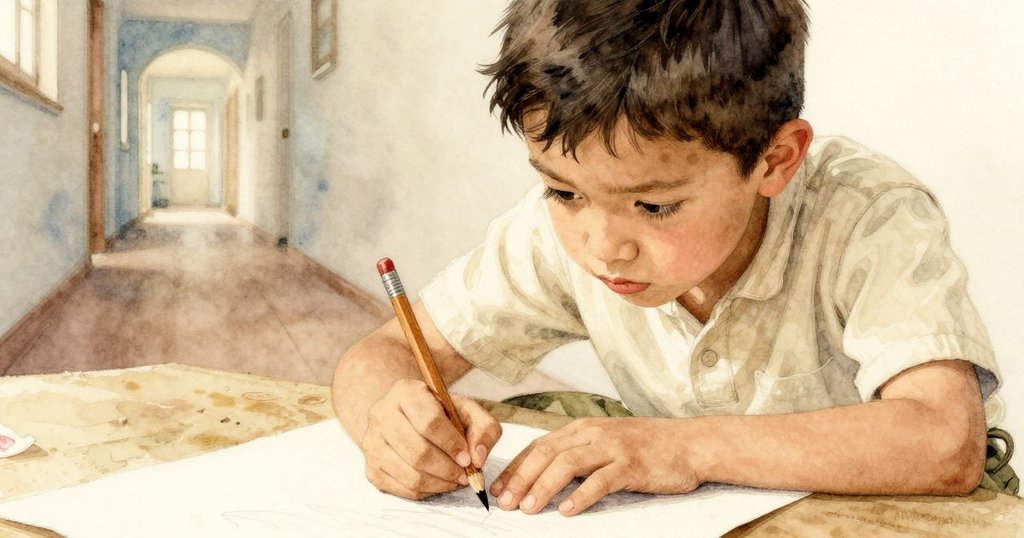 奧托靈感乍現,用鉛筆在文件上做記號,專注對齊每頁細節,面部表情充滿決心。