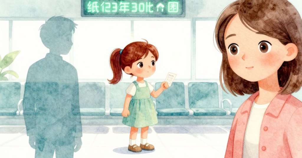 旺達坐在明亮的候診室，手持票券，輕觸票面感受壓力，家長翻閱雜誌，場景呈現初始情節