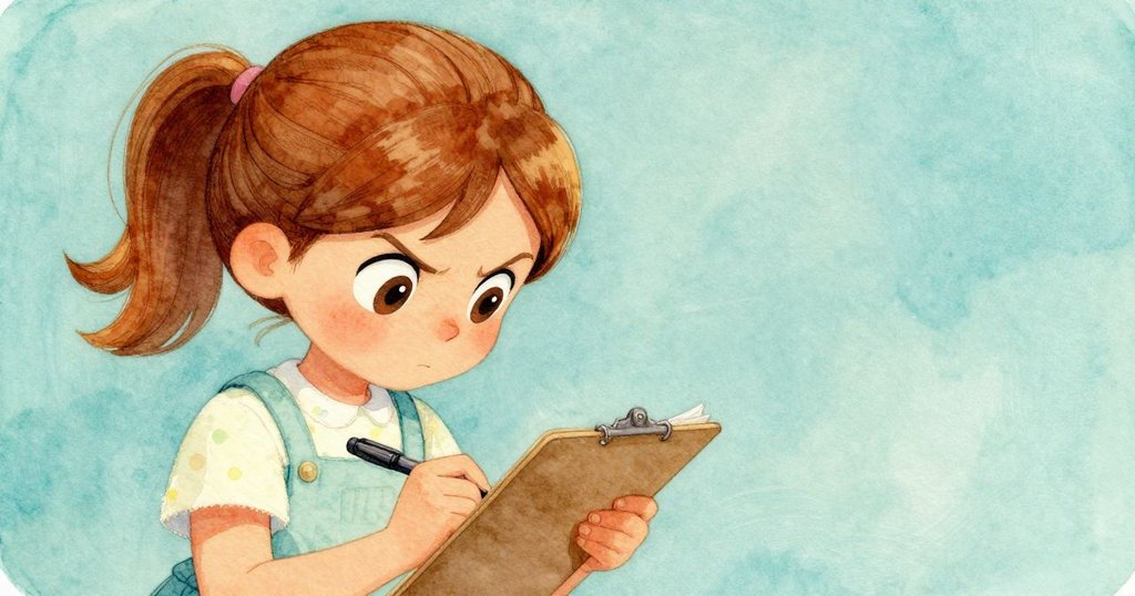 旺達緊盯著公文夾，用幾乎水平的筆刻劃單詞，細節突顯筆尖問題與她堅毅神情，緊張情節展現