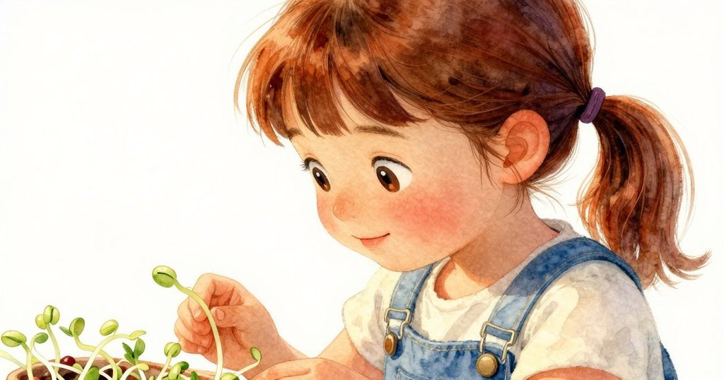 羅絲琳輕輕將發芽小豆從輪子中取出，放置於布片上，展現細膩根部與製作精心，場景溫柔收束