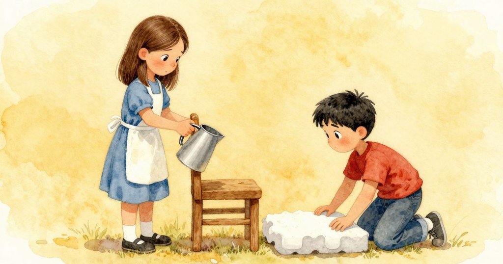 Estelle再次舉起水壺,Kieran細心將泡棉墊置於椅子下,攤位恢復穩定,互動中充滿堅定與平靜情緒