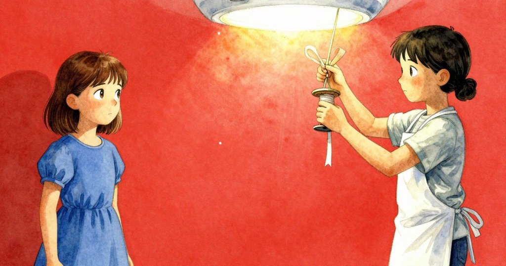 Keira自信地調整緞帶,用指尖捏緊帶膠帶的緞帶形成美麗蝴蝶結,明亮燈光下霧氣閃爍,呈現完滿結局