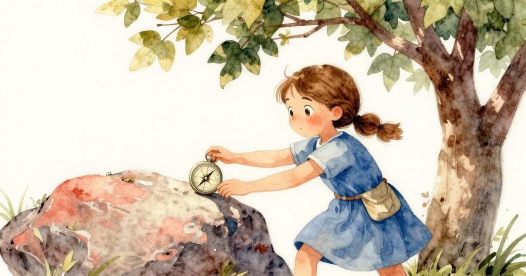 Nessa在陽光與陰影交錯間研究指南針，溫暖與涼爽光線互映，瞬間呈現時光更替感