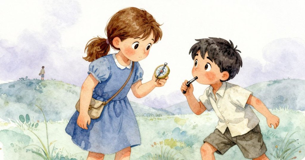 Nessa凝視指南針針尖穩定指向青苔樹幹，遠處Barrett沉靜注視，場景充滿緊張期待氛圍