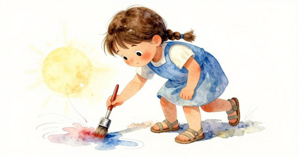 奈莎用新沖洗的細筆，在濕潤畫面上輕輕揮動畫筆，水滴留痕，優美如芦苇，故事進入發展。