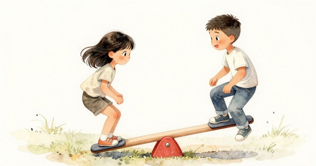 Liora 與 Dean 平穩下搖擺板，微笑結束玩耍，香草種子閃爍定在板隙中，展現溫馨平和的結局