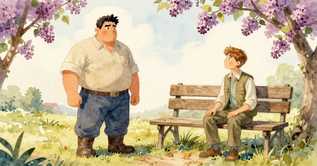 安靜中芬坦扶起一朵淡紫花，與韋德靜坐風向良好長椅上，共享修補後的寧靜結局，氛圍溫馨