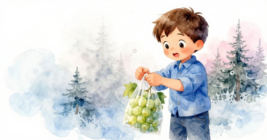 埃弗雷特在天花板上管線噴出霧氣時，調整塑料袋中的葡萄，水滴映射出從明亮到柔和的光線變化