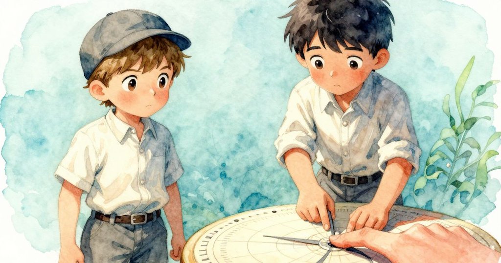 哈德利以第一人稱視角觀察日晷刻痕，手指輕觸淺凹痕跡，溫暖光線彰顯專注與好奇心