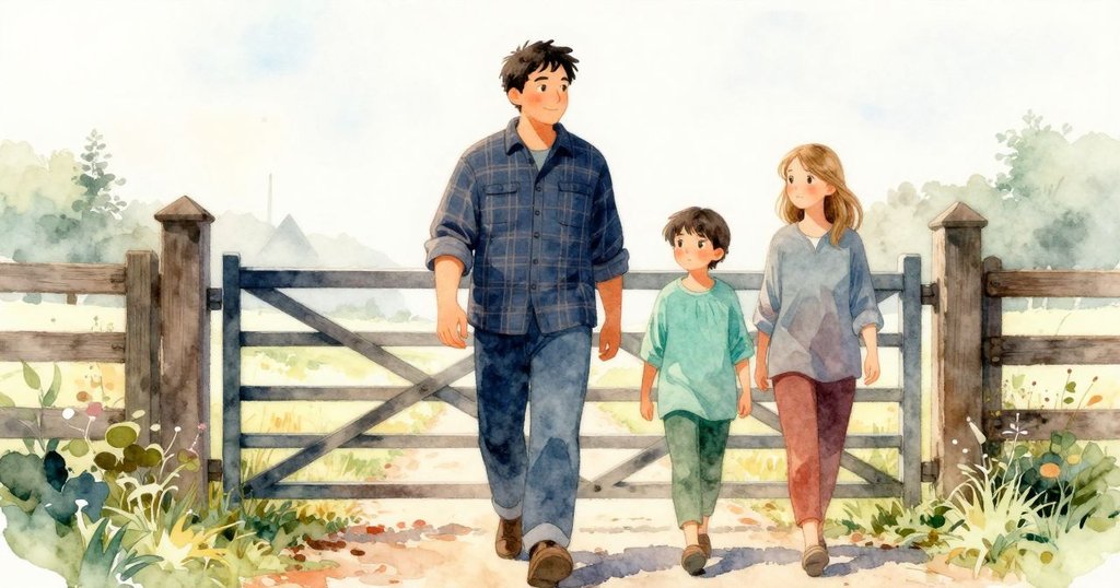 格雷姆與塔拉並肩走向鄉村大門，夕陽餘暉灑落，塔拉口袋中藏著舊楔子，寓意著充滿希望的續篇