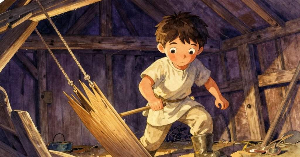 在一間老式小倉庫中,Grey迅速衝上前,其靴子果斷攔阻即將墜落的織布針,現場充滿急切卻穩定的動作。