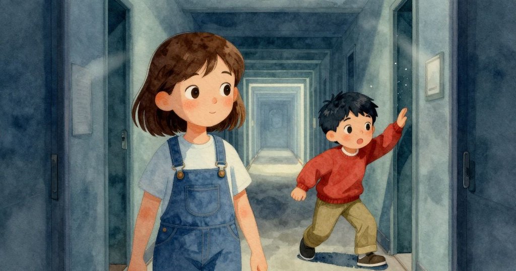 女孩站在鏡迷中通向真實入口的門口，冷風吹來帶有香料氣息，神情中透露出試探與期待