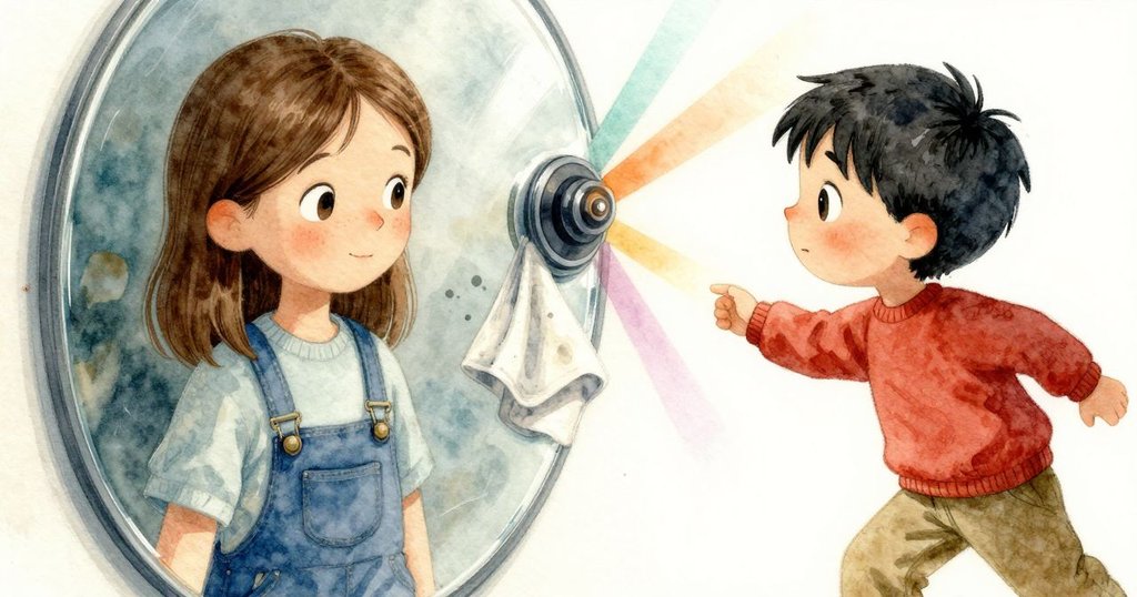 近景展示鏡面上只有一個吸盤與折疊布，彩燈環繞下微塵猶如星辰，傳達冒險尾聲的靜謐感