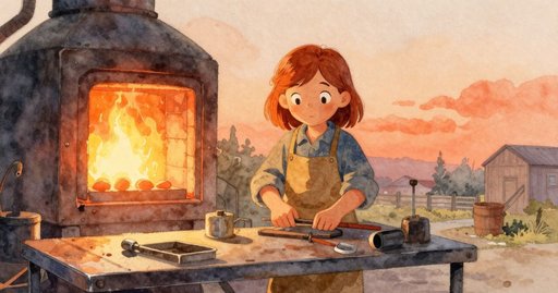 Inez Adjusts Beside a Tarnished Marver Patch