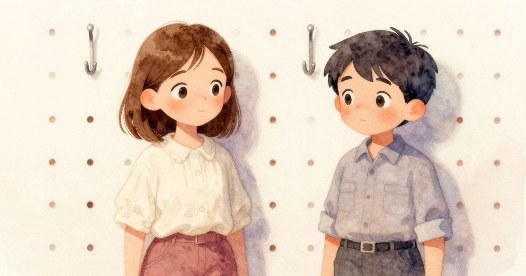 在柔和的晨光中，工具板上空掛鉤清晰可見，其孤獨輪廓與歷史痕跡被細膩呈現