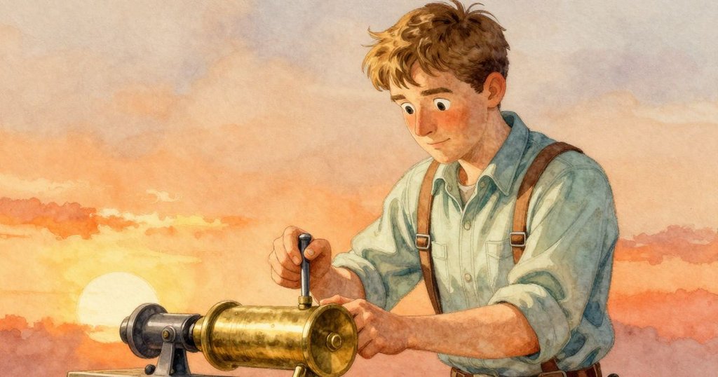 Grant 專注操作工具敲擊銅質圓筒，手部動作細緻，燈光溫暖映出金屬光澤，呈現精細工藝美感。