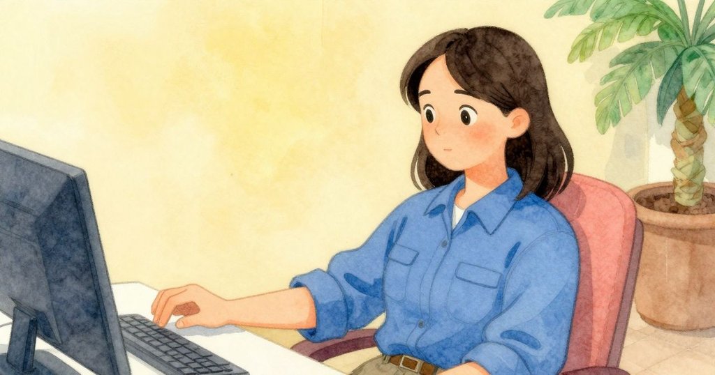 Rhea在結束一天工作後靜坐於控制室，溫暖柔和光線映襯她滿足的神情，呈現安靜休憩時刻