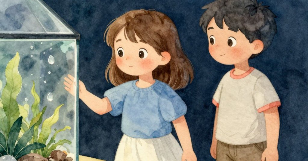 Selene的手輕觸玻璃瓶，展示木板上的水痕與凝露，細節豐富，情緒柔和且專注