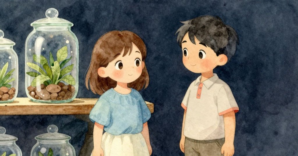 玻璃瓶微微移位顯露木板痕跡，記憶色彩覆蓋，展現長時間積聚的溫柔雨滴痕跡與時光感