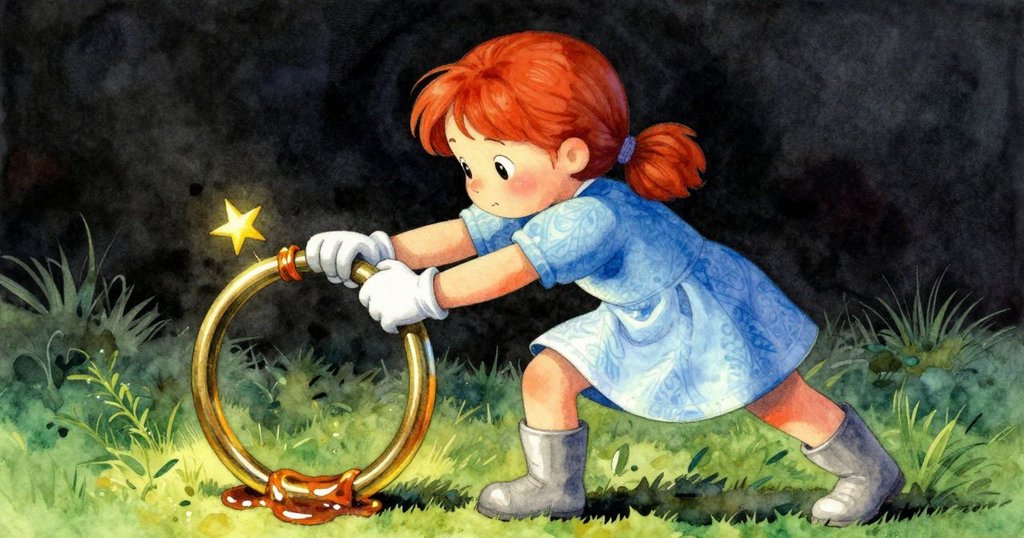 Delia 努力拉扯沾有糖漿的黃銅環，星鴉激烈振翅企圖穩住棲息點，神情展現專注挑戰