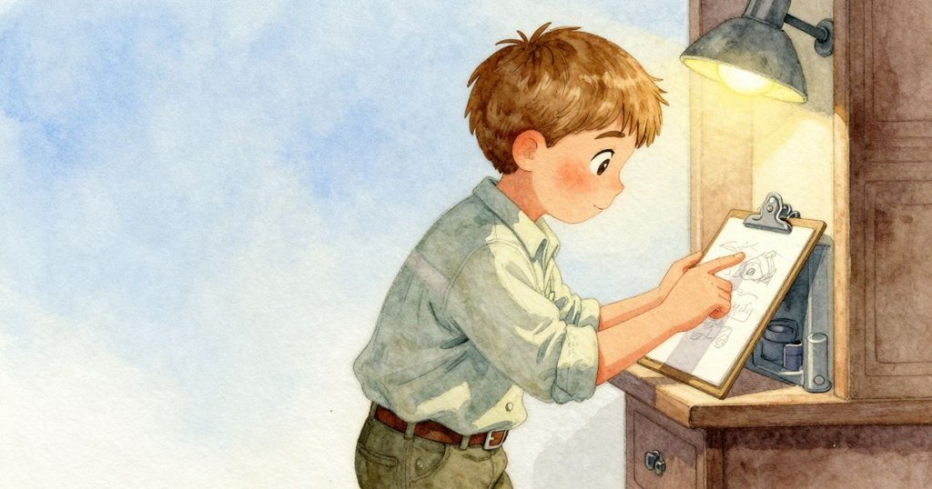 溫斯頓輕敲平板旁天氣圖,室內燈光柔和,設備細節清晰,環境留白中透露專注情緒