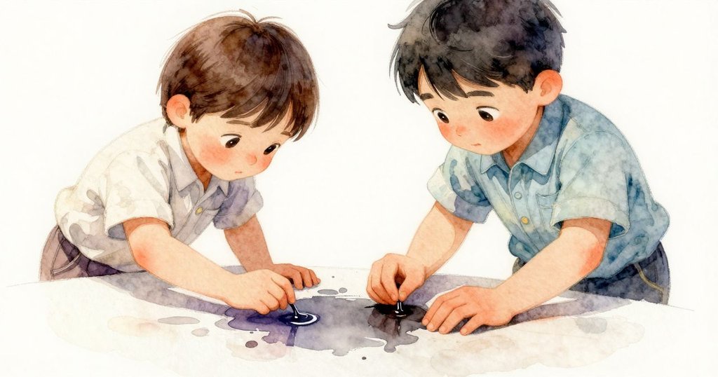 Ben 細心滴加亞麻仁油，板上濃墨閃耀光澤，近距離捕捉專注神情與細膩工藝